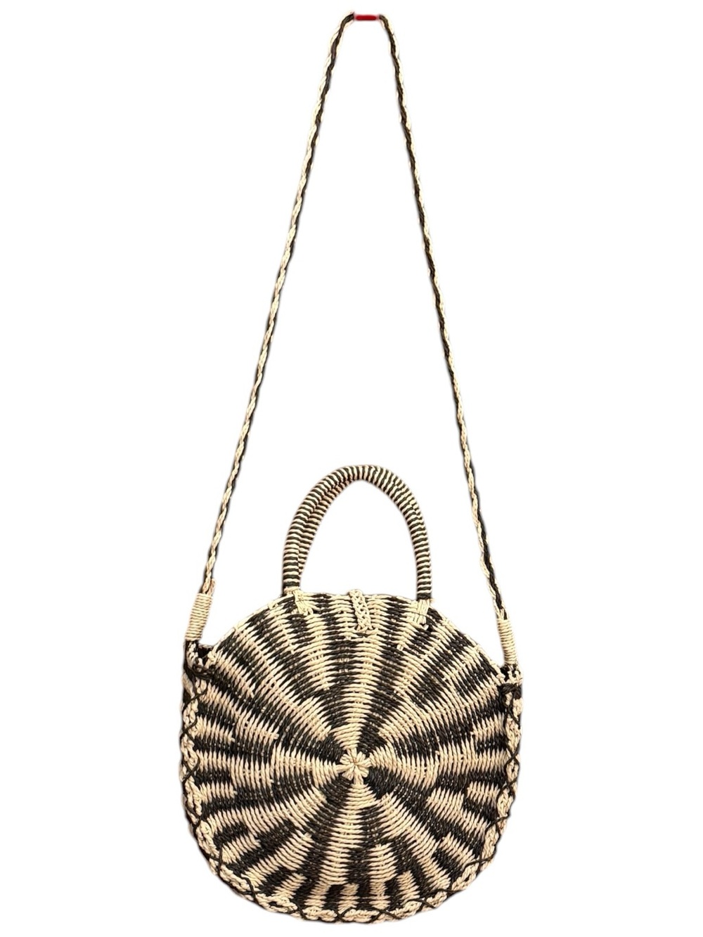 Mixology Round Woven Crossbody Bag in Black & Cream